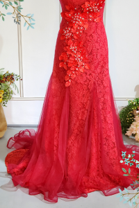 Evening Dress 502Ev09 TY Maroon Illusion Neck Chantilly Lace Trumpet c