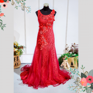 Evening Dress 502Ev09 TY Maroon Illusion Neck Chantilly Lace Trumpet a rental Petaling Jaya Mom of bride