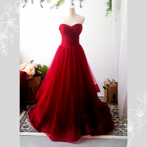 Evening Dress 502EvWL01 TY Maroon Princess Organza Plus size bride evening dress reception event rental Malaysia