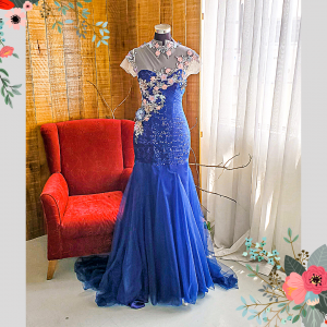 Evening Dress 508Ev08 TY Navy Blue Trumpet Sweet Heart Oriental CheongSam Qi Pao rental Malaysia