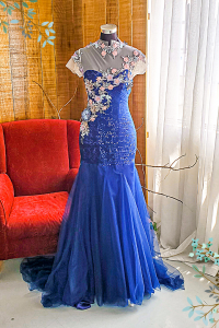 Evening Dress 508Ev08 TY Navy Blue Trumpet Sweet Heart Oriental CheongSam Qi Pao rental Malaysia