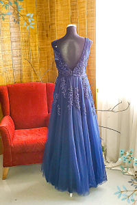 Evening Dress 601EL02 BR Plus Dark Navy Strap V Neck Ellie b Plus rental malaysia mom of bride