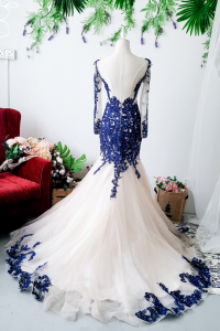 Evening Dress 711LLE01 LL TIfanny Navy Blue Illusion bodice trumpet  c Wedding Event Reception Dinner Dress rental Malaysia b