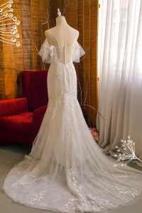 202BYW02 Ferona Off Shoulder Floral trumpet b  Button Back Bride Wedding Gown Premium Designer Malaysia rental