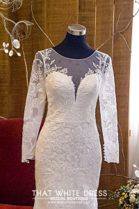 211BY10W02 Annabelle Long Sleeves Trumpet Floral lace mermaid button back b Gaun Pengantin Muslimah Malaysia sewa Kahwin Nikah