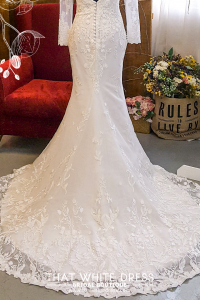 211BY11W01 Hailey Long Sleeves Lace Open Keyhole Back Trumpet e Gaun Pengantin Muslimah Malaysia sewa Kahwin Nikah