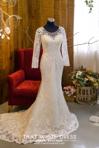 211BY11W01 Hailey Long Sleeves Lace Open Keyhole Back Trumpet a Baju Majlis Kahwin Nikah Sanding Malaysia tempah sewa