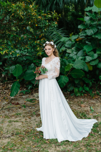 608LL05 LL Lilian Long Sleeves Berta Bride Silk Chiffon 10 Long Sleeves Wedding Dress Rental Kuala Lumpur, French Lace wedding Dress rental Malaysia, 