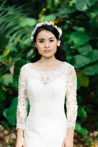 605LL02 LL Long Sleeves Illusion Lace Neck Low Back Tie 1  Bride Wedding Dress Designer Premium White Rental Kuala Lumpur