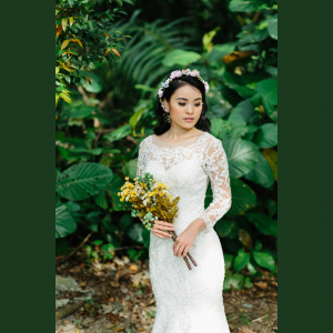 605LL02 LL Long Sleeves Illusion Lace Neck Low Back Tie 3 Wedding Gown Designer Malaysia, Malay Bride Malaysia, Church Bride Malaysia, 