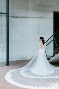 605LL03 LL Long Sleeves Illusion Back Zip Long Train 2 Gaun Pengantin Muslimah Malaysia sewa Kahwin Nikah