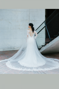 605LL03 LL Long Sleeves Illusion Back Zip Long Train 1 Bride Wedding Gown Premium Designer Malaysia rental