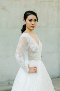 610LLW03 LL Long Sleeves V neck low back Cassandra 4  Bride Wedding Event Reception Dinner Dress rental Malaysia