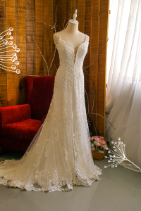 906LLW02 Dhrisha Spaghetti Strap Baroque A line Deep V neck Low Back b Bridal Gown Signature Designer Custom make rental Kuala Lumpur