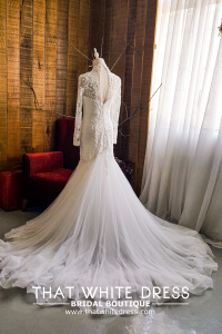 910LLW07 Darla LS baroque trumpet e Gaun Pengantin Muslimah Malaysia sewa Kahwin Nikah button back