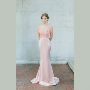 Evening Dress 610LLE03 LL Soie Champagne Illusion Neckline Silk Satin 1 Bridal event wedding dress reception rental custom make