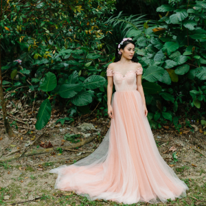 Evening Dress LL612E01 Blush Peach LL off shoulder Tulle A line Flora 10