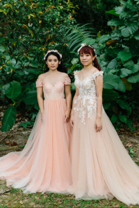 Evening Dress XNE6803 XN Salmon Pink Strap dress Floral 2 Gaun Pengantin Kuala Lumpur Sewa, Petite Bride Dress Rental Malaysia, 