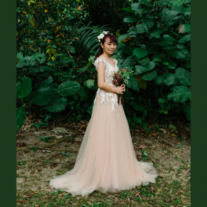 Evening Dress XNE6803 XN Salmon Pink Strap dress Floral 3 Princess Wedding Gown Malaysia, Petite Bridal Wedding Dress rental Kuala Lumpur, 