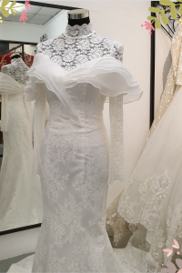 609DNW02 DN off shoulder Rose  Trumpet LS 2 Long Sleeves Wedding Dress Rental Kuala Lumpur, French Lace wedding Dress rental Malaysia, 