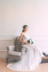 711LLW03 Mischa Boatneck illusion neckline in trumpet Alencon Chantilly lace 2 Princess Wedding Gown Malaysia, Petite Bridal Wedding Dress rental Kuala Lumpur, 
