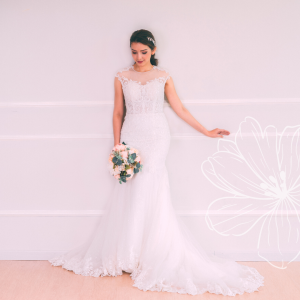 801LLW02 Sakura illusion neckline trumpet key hole back 2 French Chantilly Lace bridal dress custom make malaysia, Full lace wedding dress malaysia, Simple wedding dress malaysia, ROM wedding gown Kuala Lumpur, 