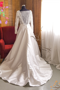 808BYWL01 Plus Latifa Cap Lace sleeves V neck A line Satin Skirt b Plus Size Wedding Dress Malaysia, 