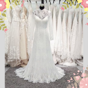 812BY03W02 Cellye Long Sleeves High neck Turk Lace  trumpet  11 Malay Wedding Dress Malaysia, French Chantilly Lace bridal dress custom make malaysia, 