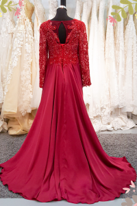 909LLEL01 Umie Maroon LS Chiffon Lace 4 Plus size Bride Pengantin besar sewa Kuala Lumpur