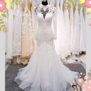 910LLW07 Darla LS baroque trumpet 1 Long Sleeves Wedding Dress Rental Kuala Lumpur, French Lace wedding Dress rental Malaysia, 