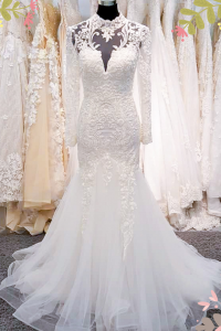 910LLW07 Darla LS baroque trumpet 1 Long Sleeves Wedding Dress Rental Kuala Lumpur, French Lace wedding Dress rental Malaysia, 