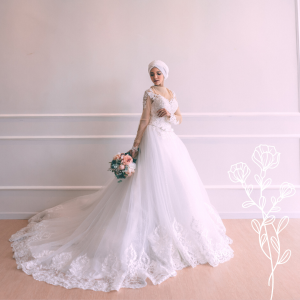 711XNW02 Lille Long Sleeves (Champagne) Illusion neckline ribbon belt A line princess zip 2 Princess Wedding Gown Malaysia, Bridal Dress Rental Malay Kuala Lumpur Rental, 