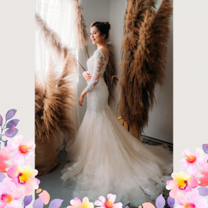 75LLW03 LL Amie Long Sleeves Illusion Bodice Light Beige Trumpet Button Back 6 Mermaid wedding dress,Church Bride Malaysia, Bridal Dress rental Petaling Jaya, Wedding Gown Designer Malaysia, 