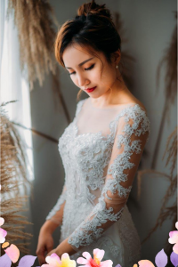 75LLW03 LL Amie Long Sleeves Illusion Bodice Light Beige Trumpet Button Back 3 Mermaid wedding dress,Church Bride Malaysia, Bridal Dress rental Petaling Jaya, Wedding Gown Designer Malaysia, 