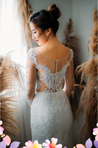 75LLW03 LL Amie Long Sleeves Illusion Bodice Light Beige Trumpet Button Back 2 Long Sleeves Wedding Dress Rental Malaysia, Pengantin Muslimah Malaysia, Muslim Bride Malaysia, Church wedding dress long Sleeves Malaysia, 