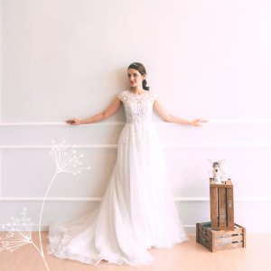 Evening Dress 711XNE07 Champagne sequined bodice floral train Princess 3 Wedding Ballgown rental Malaysia, French Chantilly Lace bridal dress custom make malaysia, 