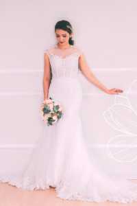 801LLW02 Sakura illusion neckline trumpet key hole back 2 French Chantilly Lace bridal dress custom make malaysia, Full lace wedding dress malaysia, Simple wedding dress malaysia, ROM wedding gown Kuala Lumpur, 