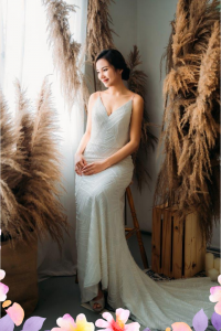 812BY02W02 Laryssa Spag Strap V neck sequin bodice sheath 1 Mermaid wedding dress,Baju Pengantin Designer Malaysia, Pengantin Muslimah Malaysia, Wedding Dress rental Kuala Lumpur, 