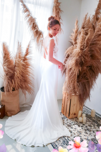 812BY02W03 Maryssa  Strap V neck illusion bodice satin sheath 8 (2) Romantic wedding dress Malaysia, Church Wedding Malaysia, Long Sleeves Bridal Dress Malaysia Rental, 