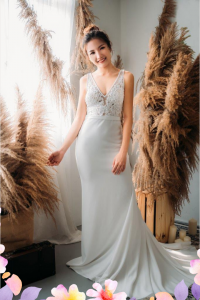 812BY02W03 Maryssa  Strap V neck illusion bodice satin sheath 8 Full lace wedding dress malaysia, Malay Wedding Dress Design Kuala Lumpur, 