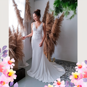 812BY02W03 Maryssa  Strap V neck illusion bodice satin sheath 87ROM wedding dress rental Malaysia, Simple wedding dress malaysia, ROM wedding gown Kuala Lumpur, Garden wedding reception Malaysia, 