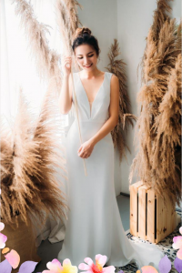 812BY02W04 Varyssa V neck Illusion back satin sheath 8 (2) Satin Wedding Dress Rental Kuala Lumpur, Simple wedding dress malaysia, 