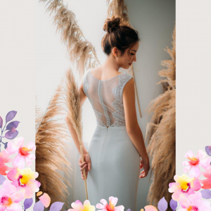 812BY02W04 Varyssa V neck Illusion back satin sheath 1 ROM wedding dress rental Malaysia, Simple wedding dress malaysia, ROM wedding gown Kuala Lumpur, Garden wedding reception Malaysia, 