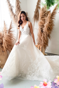 812BY02W05 Aryssa V neck illusion bodicie A line 85 Sexy Wedding Gown Malaysia, Romantic wedding dress Malaysia, Garden wedding reception Malaysia, 