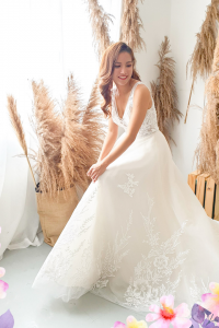 812BY02W05 Aryssa V neck illusion bodicie A line 83 ROM wedding dress rental Malaysia, Simple wedding dress malaysia, ROM wedding gown Kuala Lumpur, Garden wedding reception Malaysia, 