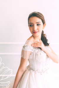 Evening Dress 711XNE06 Champagne stripe sequin Princess 4 Full lace wedding dress malaysia, Petite Bridal Wedding Dress rental Kuala Lumpur, Sexy Wedding Gown Malaysia, 