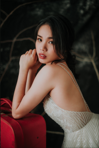 201RYW02 Olivia Champagne Spag Geometry A line 11 ROM wedding dress rental Malaysia, Simple wedding dress malaysia, ROM wedding gown Kuala Lumpur, Garden wedding reception Malaysia, 