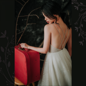 201RYW02 Olivia Champagne Spag Geometry A line 9 Petite Bride Malaysia, Wedding Ballgown rental Malaysia, Bridal Dress Rental Malay Kuala Lumpur Rental, 