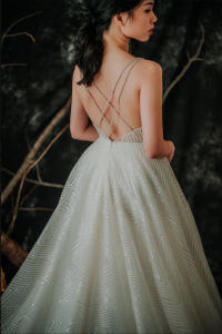 201RYW02 Olivia Champagne Spag Geometry A line 4 Bride Wedding Event Reception Dinner Dress rental Malaysia