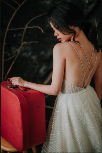 201RYW02 Olivia Champagne Spag Geometry A line 9 Petite Bride Malaysia, Wedding Ballgown rental Malaysia, Bridal Dress Rental Malay Kuala Lumpur Rental, 